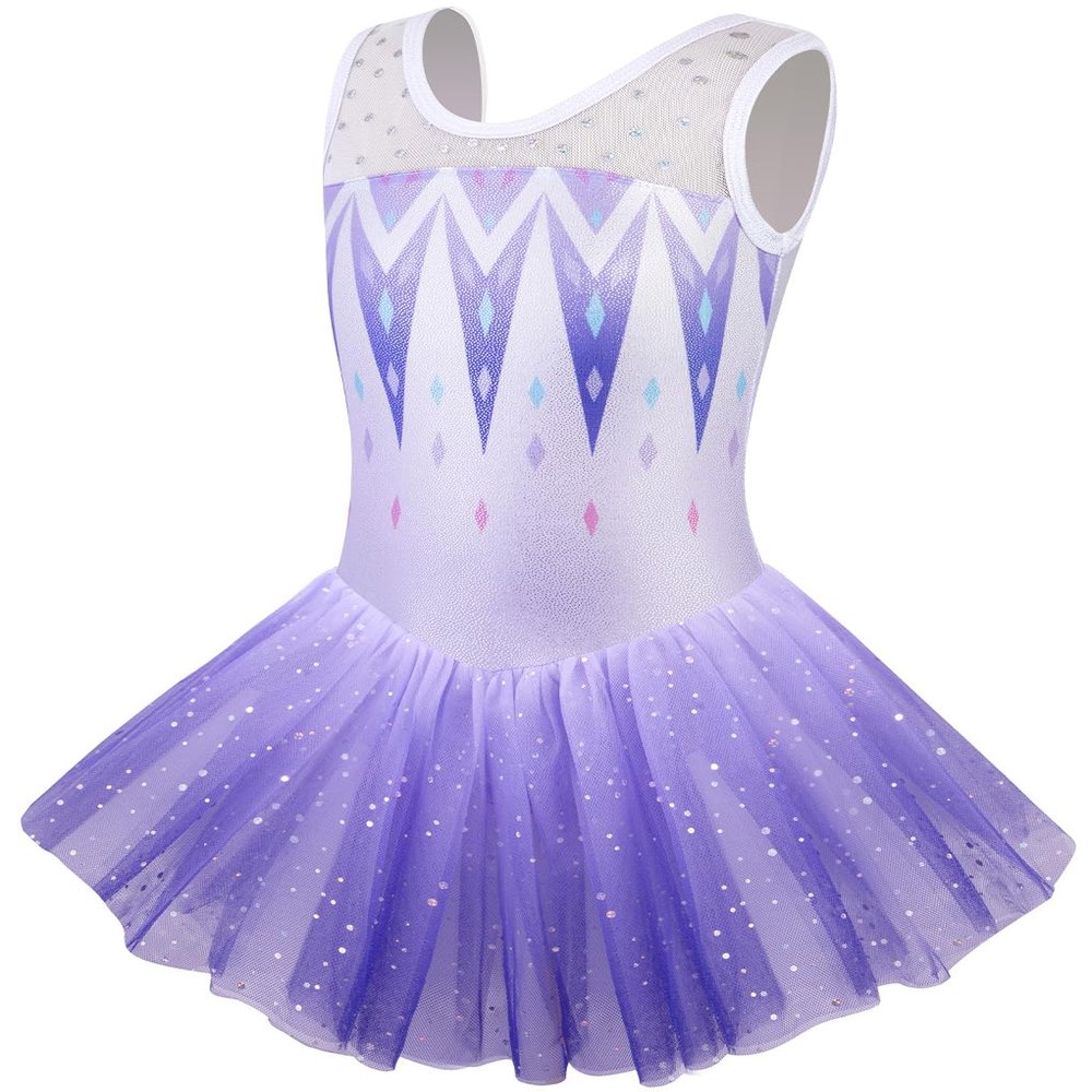 EQSJIU Skirted Gymnastics Leotards for Girls Purple 4t 5t Gradient Colors Lace Sparkles Sparkly Sequins 4-5t Little Girl Brithday Gifts