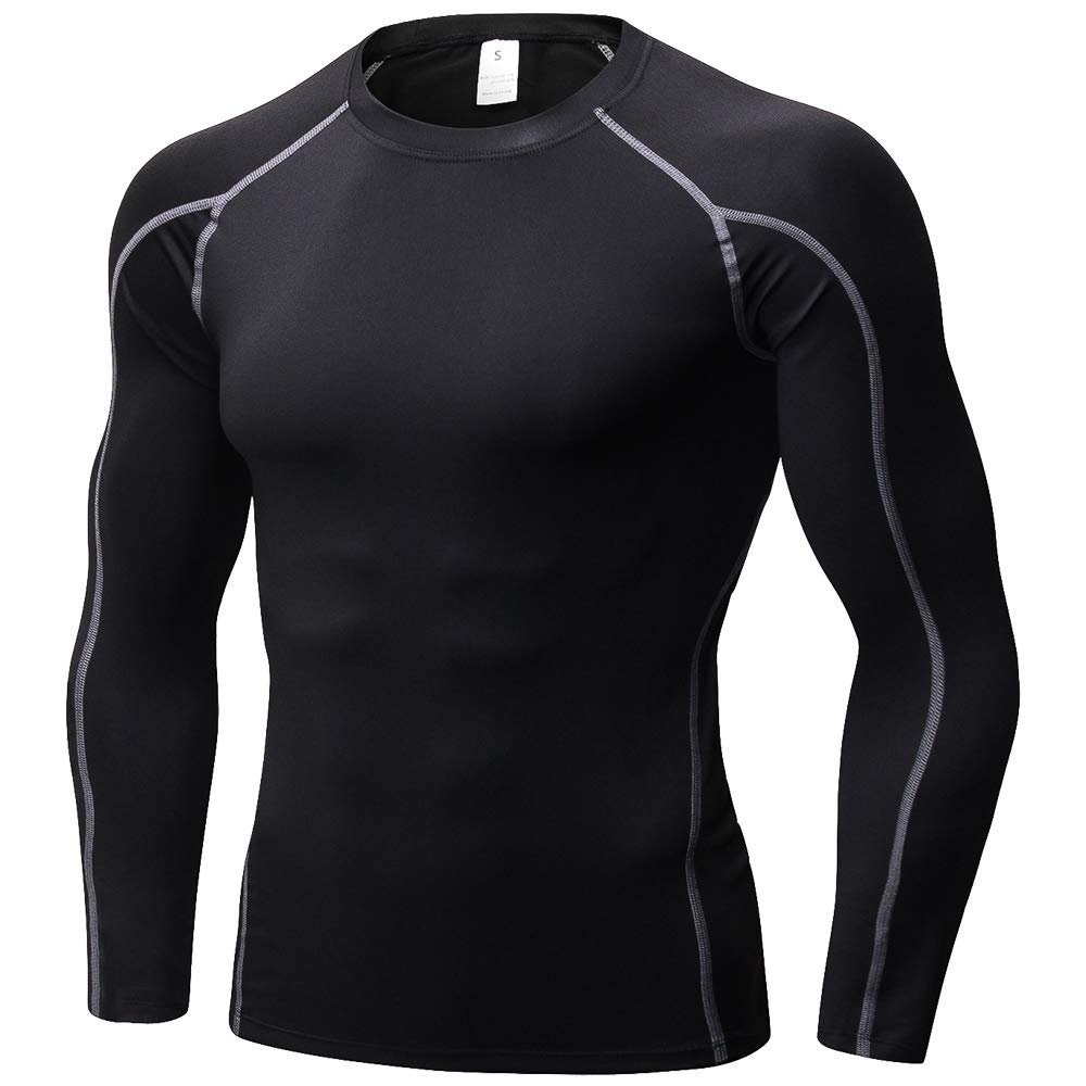 Men's Compression Shirts Long Sleeve, Base-Layer Quick Dry Workout T Shirts Sports Running Tops for Gym B Grey