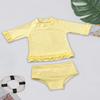 renvena Girls 2Pcs Swimsuit Dot Printed Long Sleeve Ruffled Side Camisole with Ruched Briefs Swimwear Yellow 5 view 3