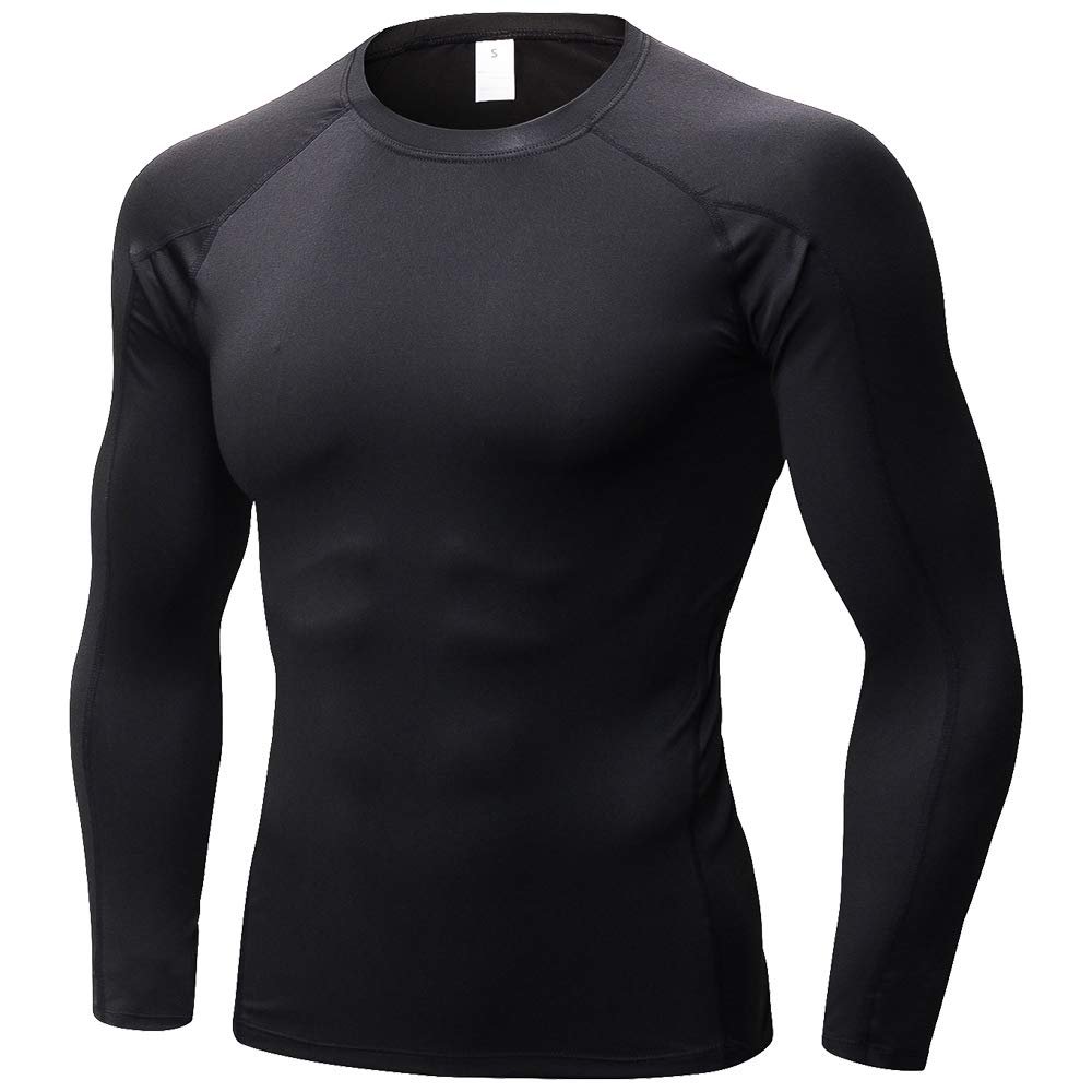 Men's Compression Shirts Long Sleeve, Base-Layer Quick Dry Workout T Shirts Sports Running Tops for Gym Black