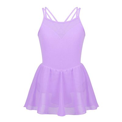 VernLan Girls Mesh Splice Camisole Gymnastic Ballet Dance Leotard Active Tutu Dress for Athletic Sports Dance wear Lavender 4T