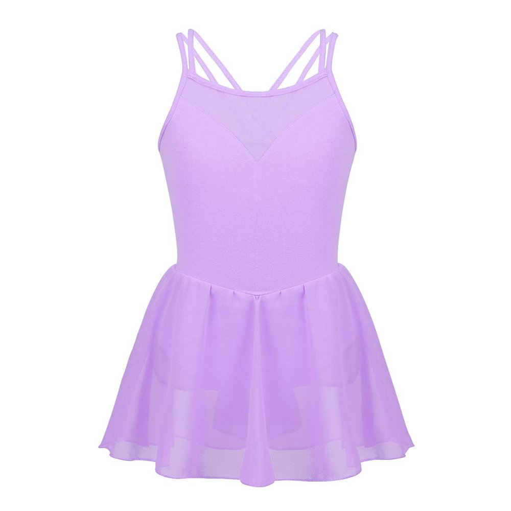 VernLan Girls Mesh Splice Camisole Gymnastic Ballet Dance Leotard Active Tutu Dress for Athletic Sports Dance wear Lavender 4T