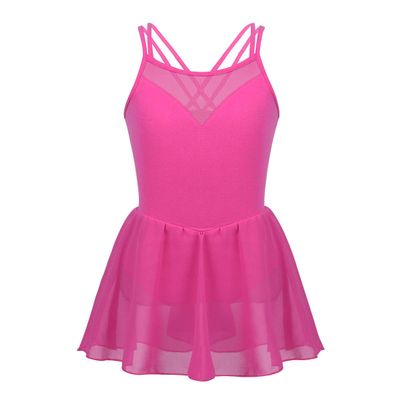 VernLan Girls Mesh Splice Camisole Gymnastic Ballet Dance Leotard Active Tutu Dress for Athletic Sports Dance wear Rose Red 4T