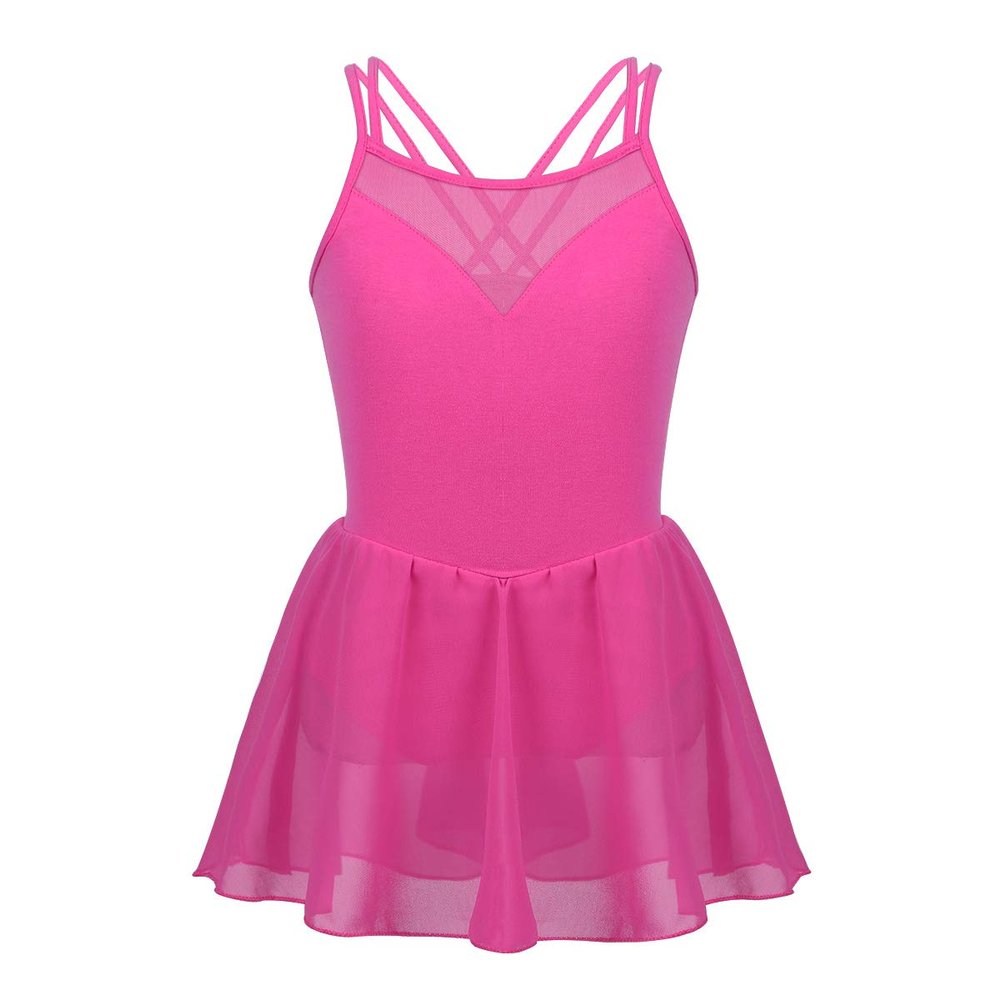 VernLan Girls Mesh Splice Camisole Gymnastic Ballet Dance Leotard Active Tutu Dress for Athletic Sports Dance wear Rose Red 4T