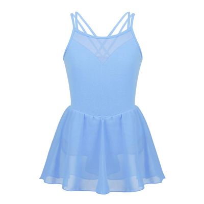 VernLan Girls Mesh Splice Camisole Gymnastic Ballet Dance Leotard Active Tutu Dress for Athletic Sports Dance wear Sky Blue 4T