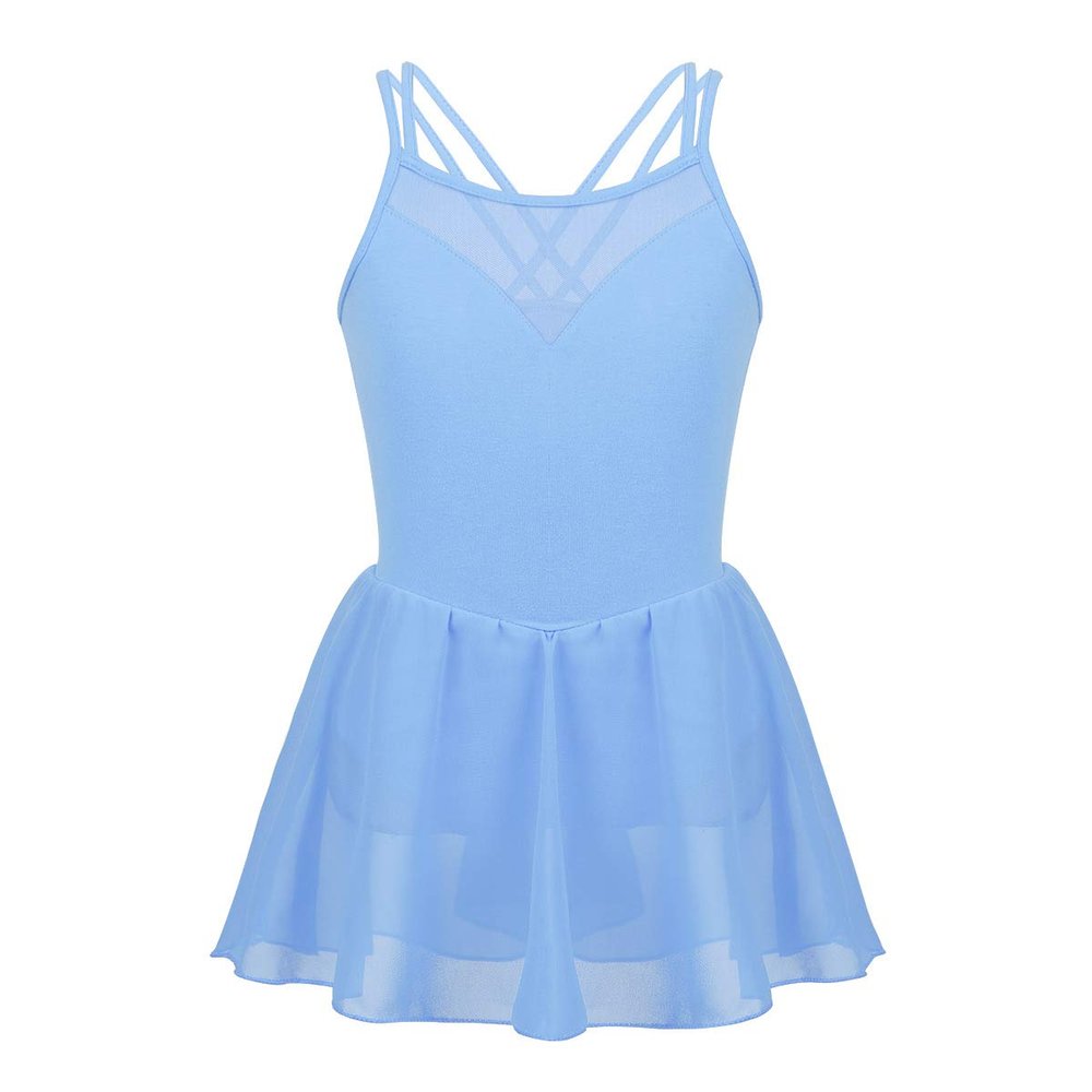 VernLan Girls Mesh Splice Camisole Gymnastic Ballet Dance Leotard Active Tutu Dress for Athletic Sports Dance wear Sky Blue 4T