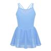 VernLan Girls Mesh Splice Camisole Gymnastic Ballet Dance Leotard Active Tutu Dress for Athletic Sports Dance wear Sky Blue 4T view 1