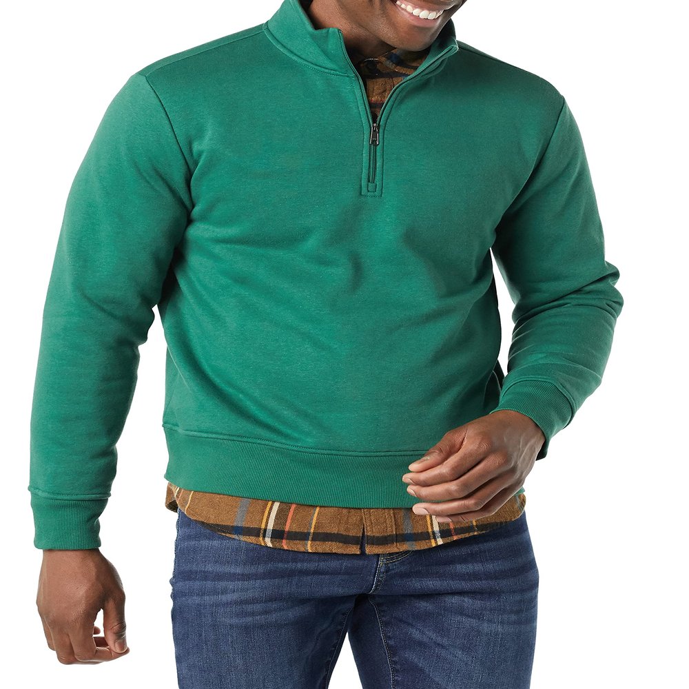 Amazon Essentials Men's Long-Sleeve Quarter-Zip Pullover Fleece Sweatshirt, Green, Medium