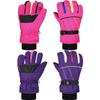 Hicarer 2 Pairs Kids Mittens Children Winter Snow Waterproof Thick Warm Windproof Gloves for Girls Boys(Purple and Pink,5-8 Years,Stripe Style) view 1
