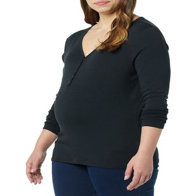 Amazon Essentials Women's Maternity Nursing Slim-Fit Henley Shirt, Black, X-Small