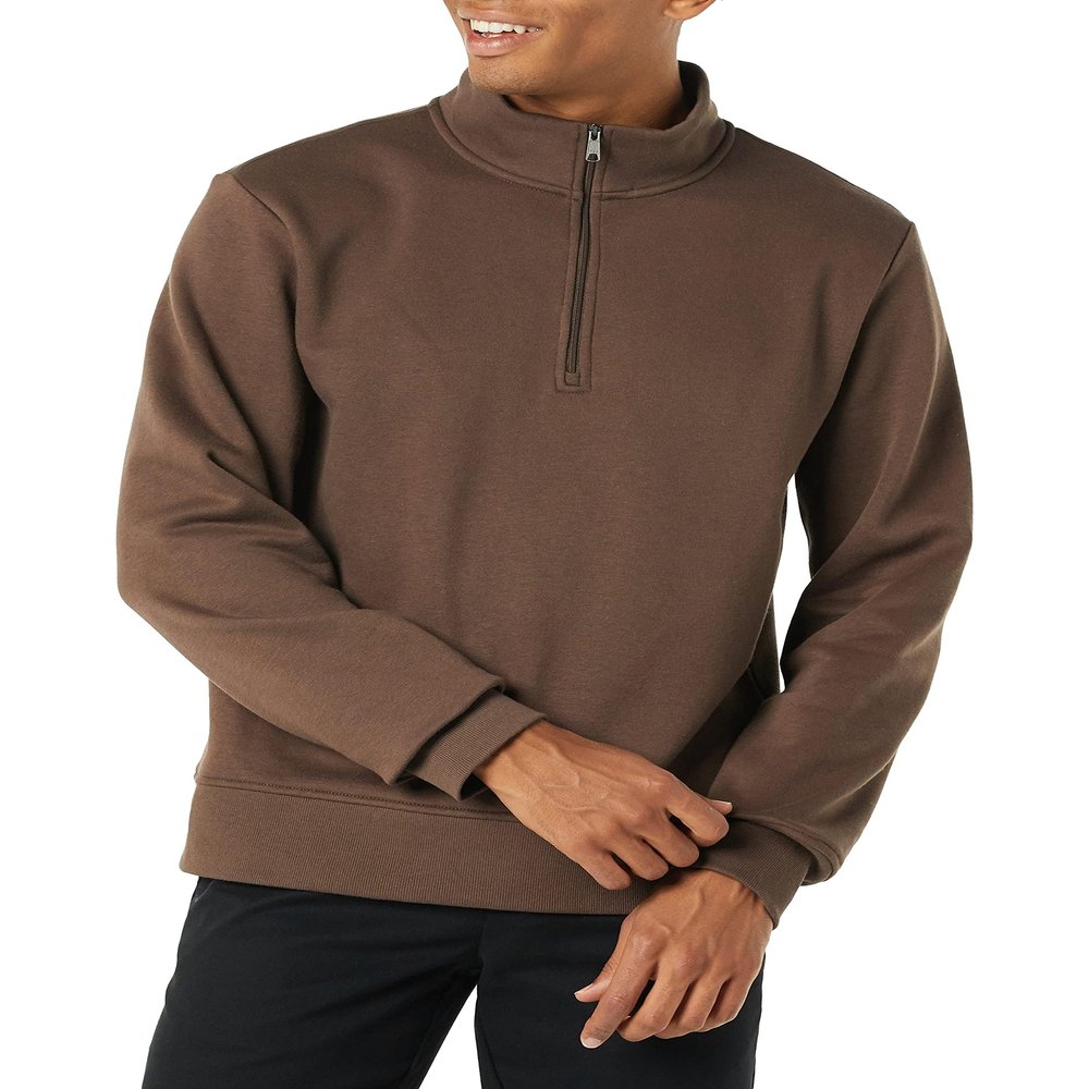 Amazon Essentials Men's Long-Sleeve Quarter-Zip Pullover Fleece Sweatshirt, Medium Brown, Small