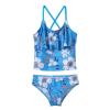 CHICTRY Girls Tropical Flower Pirnted Ruffles Tank Top with Bottoms 2 Pcs Beach Tankini Swimsuit Blue 4 view 3