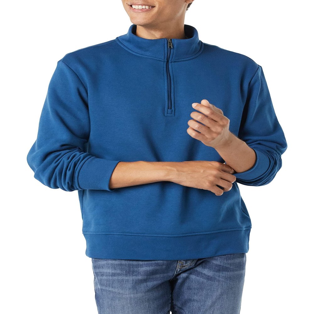 Amazon Essentials Men's Long-Sleeve Quarter-Zip Pullover Fleece Sweatshirt, Teal Blue, Large