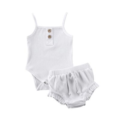 FYBITBO 2Pcs Baby Girl Clothing Set Solid Ribbed Sleeveless Tank Top Romper+Bloomers Shorts Summer Outfit for Newborn Infant (0-3 Months,A-white)