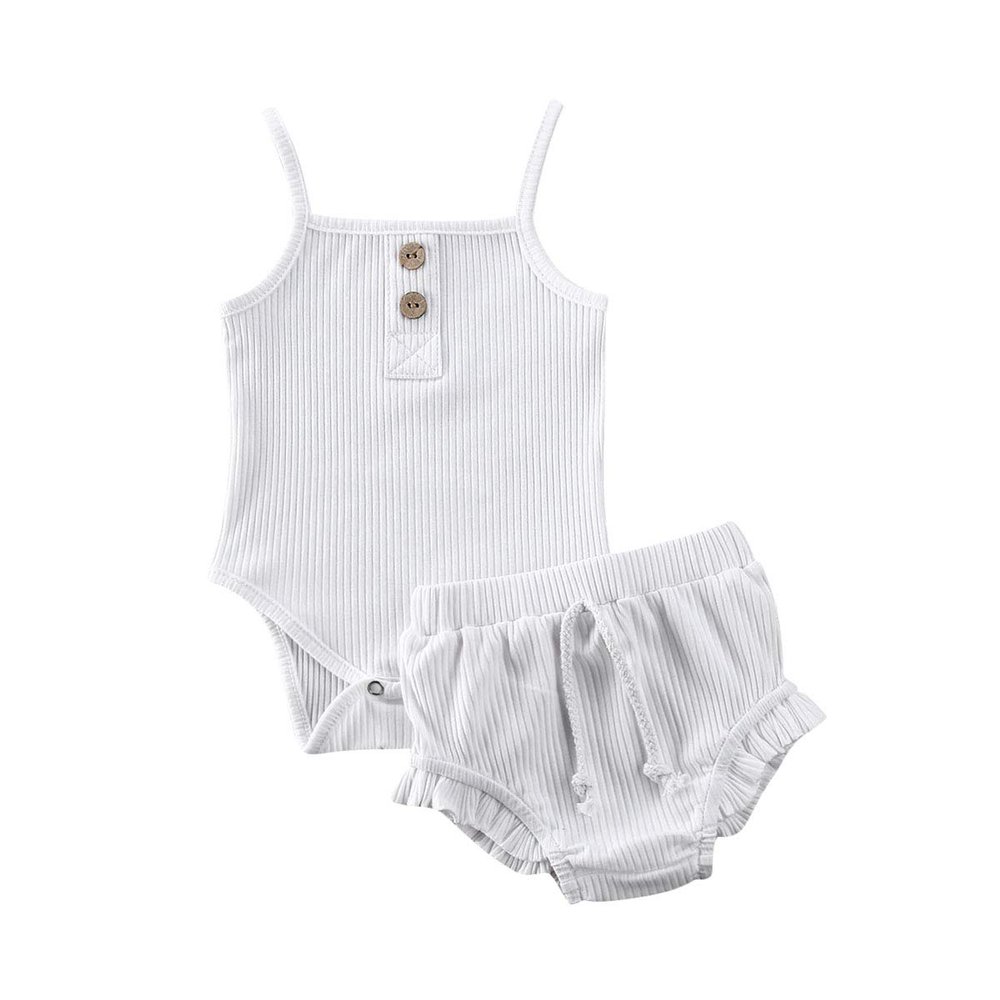 FYBITBO 2Pcs Baby Girl Clothing Set Solid Ribbed Sleeveless Tank Top Romper+Bloomers Shorts Summer Outfit for Newborn Infant (0-3 Months,A-white)
