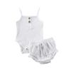 FYBITBO 2Pcs Baby Girl Clothing Set Solid Ribbed Sleeveless Tank Top Romper+Bloomers Shorts Summer Outfit for Newborn Infant (0-3 Months,A-white) view 1