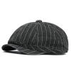 Croogo 8 Panels Herringbone Hat Stripe Denim Newsboy Cap Duckbill Ascot Cap Golf Beret Flat Hunting Cap Sun Hats,Black-BL63 view 1