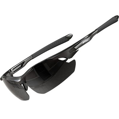 ATTCL Polarized Sunglasses Men Sports: Secure Fit Wrap Around TR90 Frame Ultra-Light UV Protection for Fishing Driving Running Golf 7027 Drak Black