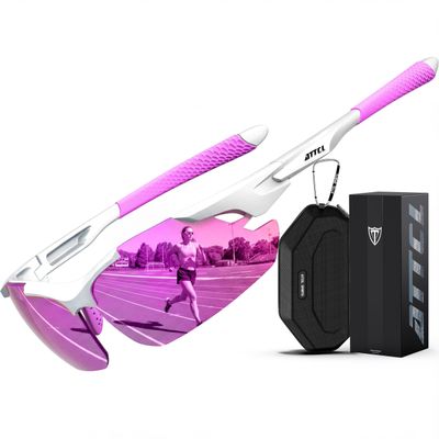 ATTCL 22g Polarized Running Sunglasses Women: Secure Fit Wrap Around TR90 Frame Ultra-Light UV Protection for Sports Fishing 7027 White Pink