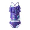 CHICTRY Girls Tropical Flower Pirnted Ruffles Tank Top with Bottoms 2 Pcs Beach Tankini Swimsuit Purple 10 view 1