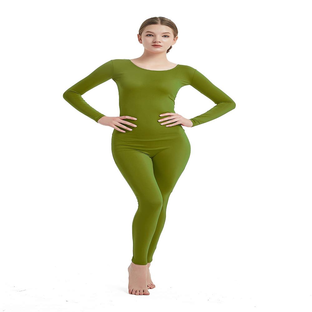 Full Bodysuit Womens Long Sleeve One Piece Jumpsuit Spandex Zentai Unitard (Small, Olive Green)