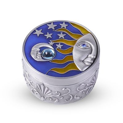 Agatige Round Jewelry Box, Vintage Star Moon Pattern Trinket Storage Box Decorative Tin Gift Box with Lids for Ring Necklaces Earrings Keepsake Organizer Home Ornament(Tin Color)