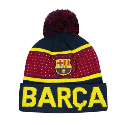 Icon Sports FC Barcelona Beanie Official Barca Soccer Football Team Club Knit Winter Warm Pom Cap Kids Casual Hat for Youth Boys Girls FCB44BN