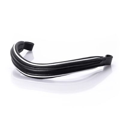 Flexible Fit Equestrian Raised Plain with Silver Pipe Wave Gel Browband - Black Black Cob