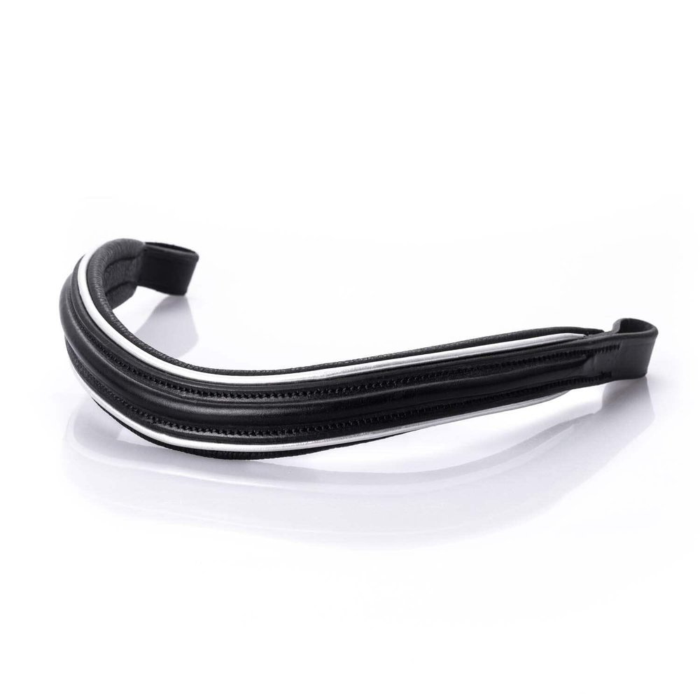 Flexible Fit Equestrian Raised Plain with Silver Pipe Wave Gel Browband - Black Black Cob