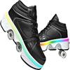 Double-Row Deform Wheel Automatic Walking Shoes Invisible Deformation Roller Skate 2 in 1 Removable Pulley Skates Skating Parkour (Black with Light, US 10.5) view 1