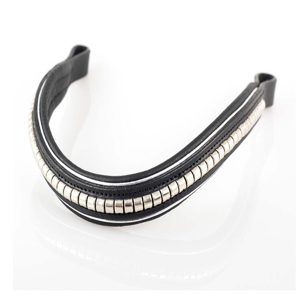 Flexible Fit Equestrian S/s Clincher with Silver Piping Wave Gel Browband - Black Black Cob