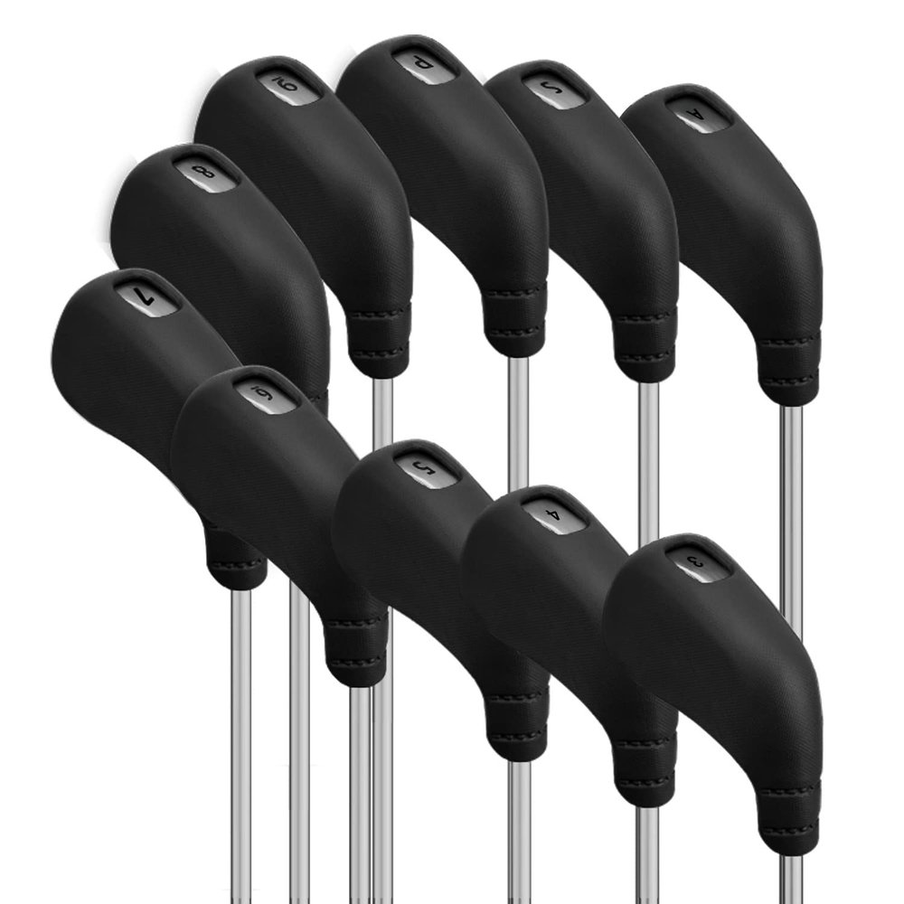 PGM Golf Club Covers, 10pcs Protective Washable Golf Iron Head Covers Set with Number Opening, Easy On and Off, Fits Right Handed Brands