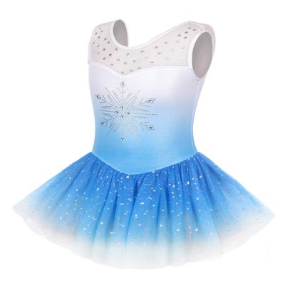 EQSJIU Gymnastics Dresses for Toddler Girls 1t 2t 12-24 Months 18-24 Months Blue Diamond Snowflake Gradient Colors White Sparkly Lace