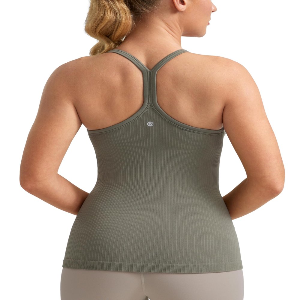 CRZ YOGA Seamless Workout Tank Tops for Women Racerback Athletic Camisole Sports Shirts with Built in Bra Dark Green Small
