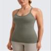 CRZ YOGA Seamless Workout Tank Tops for Women Racerback Athletic Camisole Sports Shirts with Built in Bra Dark Green Small view 2