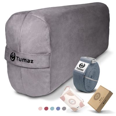 Tumaz Yoga Bolster Set - Rectangular Bolster Pillow for Restorative Yoga, Soft Meditation Pillow with Carry Handle and 8-Feet Strap, Machine Washable Cover