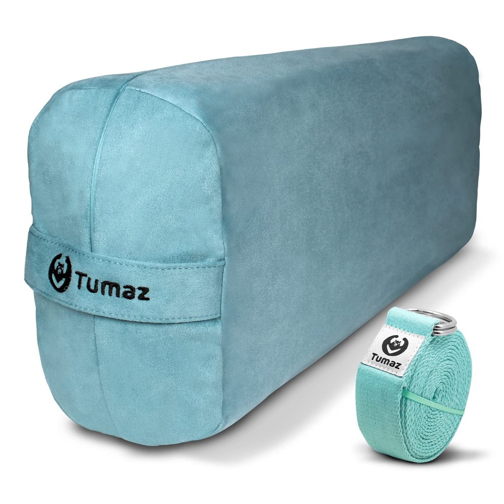 Tumaz Yoga Bolster Set - Rectangular Bolster Pillow for Restorative Yoga, Soft Meditation Pillow with Carry Handle and 8-Feet Strap, Machine Washable Cover