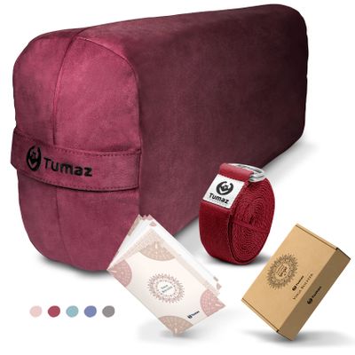 Tumaz Yoga Bolster Set - Rectangular Bolster Pillow for Restorative Yoga, Soft Meditation Pillow with Carry Handle and 8-Feet Strap, Machine Washable Cover