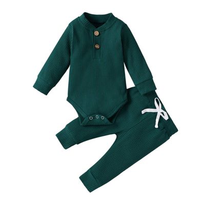 Newborn Baby Boy Girl Summer Clothes Ribbed Sleeveless Bodysuits Rompers Tops+Shorts Pants 2PCS Outfits Set Toddler Clothes (Green Long Sleeve, 0-3 Months)