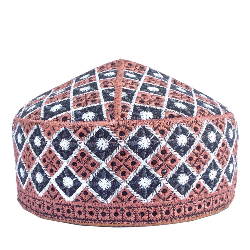 Kufi Men's Unisex Skull Cap Colorful Women's Designer Solid Hat with Hand Embroidered Kufi Caps Knitted Beanie Summer Headwear(Copper, 58)