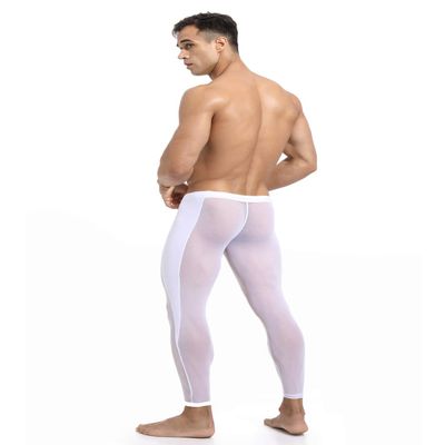 vastwit Men's Patchwork See Through Training Trouser Running Cycling Sports Tights Mesh Athletic Leggings White Medium