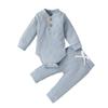 Newborn Baby Boy Girl Summer Clothes Ribbed Sleeveless Bodysuits Rompers Tops+Shorts Pants 2PCS Outfits Set Toddler Clothes (Blue Long Sleeve, 3-6 Months) view 1