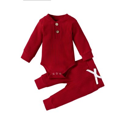 Newborn Baby Boy Girl Summer Clothes Ribbed Sleeveless Bodysuits Rompers Tops+Shorts Pants 2PCS Outfits Set Toddler Clothes (Wine Red Long Sleeve, 18-24 Months)
