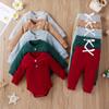 Newborn Baby Boy Girl Summer Clothes Ribbed Sleeveless Bodysuits Rompers Tops+Shorts Pants 2PCS Outfits Set Toddler Clothes (Wine Red Long Sleeve, 18-24 Months) view 3