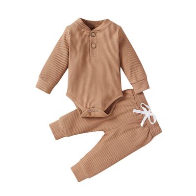 Newborn Baby Boy Girl Summer Clothes Ribbed Sleeveless Bodysuits Rompers Tops+Shorts Pants 2PCS Outfits Set Toddler Clothes (Brown Long Sleeve, 12-18 Months)