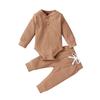 Newborn Baby Boy Girl Summer Clothes Ribbed Sleeveless Bodysuits Rompers Tops+Shorts Pants 2PCS Outfits Set Toddler Clothes (Brown Long Sleeve, 12-18 Months) view 1