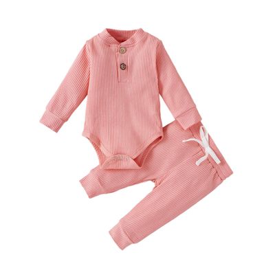 Newborn Baby Boy Girl Summer Clothes Ribbed Sleeveless Bodysuits Rompers Tops+Shorts Pants 2PCS Outfits Set Toddler Clothes (Pink Long Sleeve, 0-3 Months)