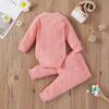 Newborn Baby Boy Girl Summer Clothes Ribbed Sleeveless Bodysuits Rompers Tops+Shorts Pants 2PCS Outfits Set Toddler Clothes (Pink Long Sleeve, 0-3 Months) view 2
