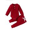 Newborn Baby Boy Girl Summer Clothes Ribbed Sleeveless Bodysuits Rompers Tops+Shorts Pants 2PCS Outfits Set Toddler Clothes (Wine Red Long Sleeve, 3-6 Months) view 1