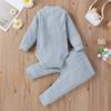 Newborn Baby Boy Girl Summer Clothes Ribbed Sleeveless Bodysuits Rompers Tops+Shorts Pants 2PCS Outfits Set Toddler Clothes (Blue Long Sleeve, 0-3 Months) view 2
